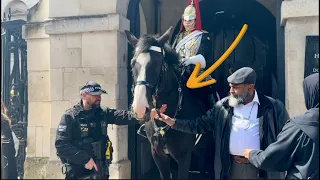 POLICE IMMEDIATELY RUSHED and Pokes an IDIOT tourists hand who GRABBED the hose reins