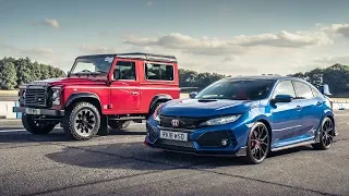 Honda Civc Type R vs Land Rover Defender Works V8 | Drag Races | Top Gear