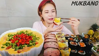 SUB) Spicy peppers. Cream Tteokbokki. Bacon. Squid ink rice roll. Rice cake. REAL SOUND.ASMR.MUKBANG