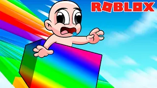 BEBÉ NOOB se DESLIZA en UNA CAJA  a 999.999 de ALTURA 😄🌈 en Roblox