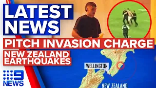 Pitch invader charged after storming NRL match, New Zealand earthquakes | 9 News Australia
