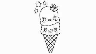 How to draw a bland, Kawaii-style ice cream with a piña colada flavor.