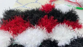 HALI KAYDIRMAZ ÜZERİNE TIĞ İLE TUNUS İŞİ PASPAS YAPIMI/Tunisian mat making with crochet