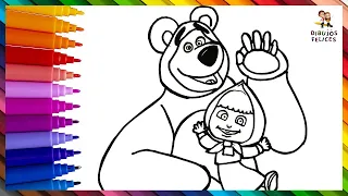 Cómo Dibujar y Colorear A Masha Y El Oso 👧🏼🐻 Dibujos Para Niños
