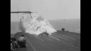 Commander George C Duncan survives crashing his F9F Panther on USS Midway on July 23rd 1951