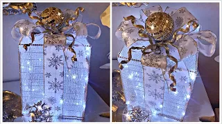 DIY Dollar Tree Glam Light Up Gift Box Christmas Decor PART 2