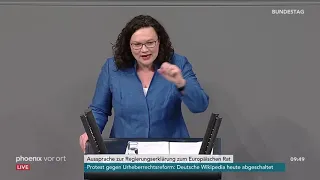 Bundestag: Andrea Nahles zur Regierungserklärung zum Europäischen Rat am 21.03.19