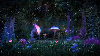 Enchanted Forest Night Ambience ✨🍄🌲 Mystical atmosphere, calming nature sounds & occasional rain.