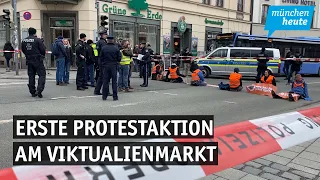 Klimakleber - erste Protestaktion in diesem Jahr am Viktualienmarkt