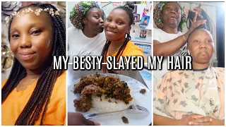 Mid Week Vlog | Follow me to my Bestie, Knotless braid, Nigerian Food | ABIANDFAMILY