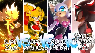 Super Sonic vs Super Amy Rose vs Rouge The Bat vs Shadow The Hedgehog | Smash Colors 3D