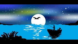 HOW TO MS PAINT DRAWING || FISHING IN MOONLIT  NIGHT  SCENERY