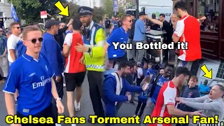 Crazy Scenes!😂Watch Arsenal Fan ACCIDENTALLY MEETS Chelsea Fans at Stamford Bridge🔥Police Rescued