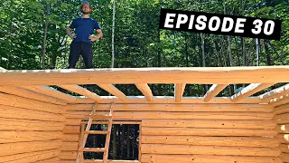 Building A Log Cabin | Ep. 30 | 2ND FLOOR JOISTS are up | Hewing logs with an axe and drawknife