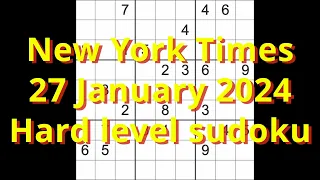 Sudoku solution – New York Times 27 January 2024 Hard level