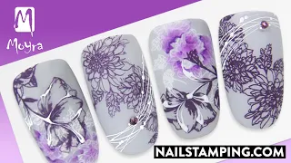 💜🎨👉Exotic flowers nail decoration with stamping and watercolours (nailstamping.com)