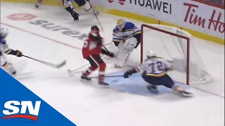 St. Louis Blues’ Jake Allen Misplays Puck Giving Vitaly Abramov His First NHL Goal