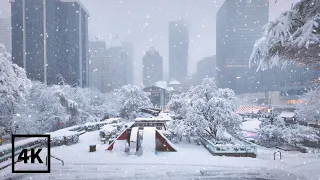 Snowstorm in Downtown Vancouver❄️，Snowy Walk in Winter 2024【4K HDR】BC Canada (Sounds Of Snowfall)