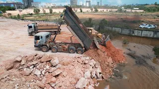 Part 30| Full Action Skills Operator Bulldozer Dump Truck On Landfill Process with Rock Dirt