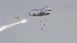 Scary moment! Russian pilot and crew of a KA-52 helicopter tried to jump for survive from a missile.
