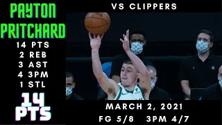 Payton Pritchard 14 PTS, 2 REB, 3 AST, 4 3PM, 1 STL - Clippers vs Celtics - March 2, 2021