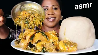 African food mukbang/ vegetable okra soup and fufu with turkey 🦃 and shrimp 🦐 ASMR eating sound