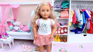AG Doll Bedroom with Pink Bed & Wardrobe Closet with Fancy Clothes! Play Toys creative story