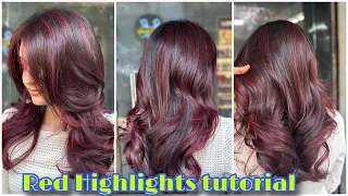 How to: Red Highlights on Dark Indian Hair| L’Oréal magenta red Hair colour | step by step| easy way