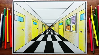 1 Point Perspective Drawing - Hallway - One Point Perspective Drawing
