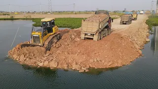 Update Incredible Building Road Over Lake By SHANTUI Bulldozer and Dump Trucks 25t Construction