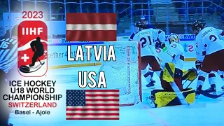 2023 IIHF ICE HOCKEY U18 WORLD CHAMPIONSHIP. LATVIA vs USA  Highlights