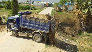 Just New Project! Filling Land Use Dozer MITSUBISHI BD2J And Dump Truck5T Pushing Soil Fill the soil