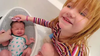 Navey’s First Bath!!  swimming inside our house! Adley is a Villain! Family & Spacestation updates!