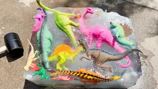 Dinosaur Rescue In Ice Block! Jeremy Rescues Dinosaurs With Hammer! Learn Dino Names