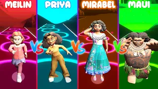 TURNING RED MEILIN vs PRIYA vs ENCANTO MIRABEL vs MAUI - Tiles Hop! 4 Town Nobody Like U!