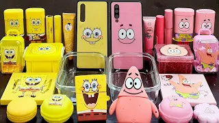 Spongebob vs Patrickstar Slime Mixing Makeup,Parts, Glitter Into Slime! Satisfying Slime Video#ASMR