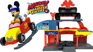 DISNEY JUNIOR MICKEY AND THE ROADSTER RACERS GARAGE WITH MECHANIC MICKEY & HOT ROD CAR - UNBOXING