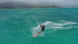 Kiteboarding At Kailua Bay, Oahu HI.  Red And White Kite. Feb 23 2021.