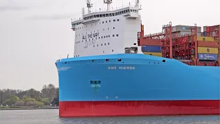 NEW 349m CONTAINER SHIP ANE MAERSK LEAVES THE PORT OF HAMBURG GERMANY - 4K SHIPSPOTTING MARCH 2024