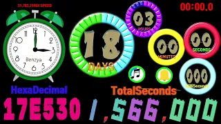 18 days 3 hours speed of x 31,782.21856 countdown Timer alarm🔔hexadecimal