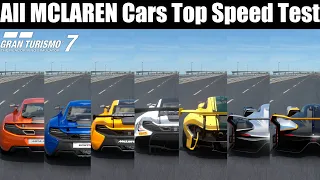 Gran Turismo 7 - All McLaren Cars From Brand Central Top Speed Test Stock || PS5 4K ||