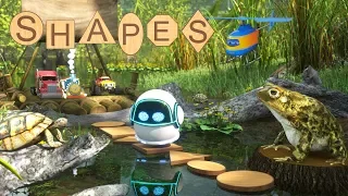 Max and Friends Use Wooden Shapes to Help Bubble the Robot Cross the Swamp | Shapes for Children