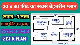 20 By 30 Feet House Plan | 600 वर्ग फीट घर का नक्शा | 2 BHK HOUSE PLAN | 65 गज | YOGI HOME DESIGN