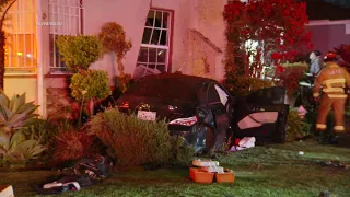 1 Killed in 2-Vehicle Crash Involving Fire, Sheared Hydrant, Damaged Home in Leimert Park