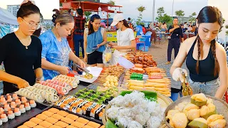 Best Food at Night Market! Cambodia Street Food - Cake, Desserts, Seafood, Squid, Noodles, & More
