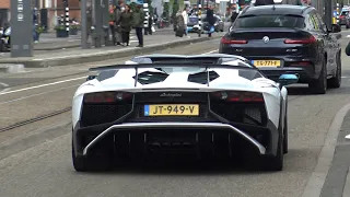 Supercars in amsterdam revs and acceleratings Mclaren GT Novitec, Aventador SV, Huracan Evo, Urus