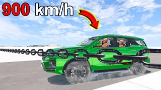 For Tuner collided with a 20cm iron chain (900 km/h) | Cars Crash Test ⏩ BeamNG | Car Bins