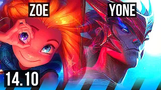 ZOE vs YONE (MID) | 8/1/5, 66% winrate | KR Master | 14.10