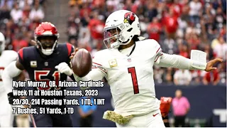 Kyler Murray Week 11 Every Drop-back, Pass, and Run Arizona Cardinals at Houston Texans NFL 2023