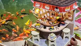 Corner of happiness Cute sushi restaurant DIY miniature dollhouse kit Revolving food house